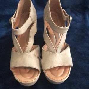 Tan Strappy Leather Wedges